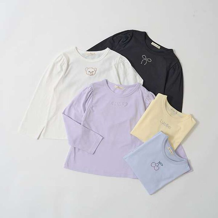 Soft Cotton Assorted Line Stone Motif Puff A-Line T-Shirt,Cream, medium image number 1