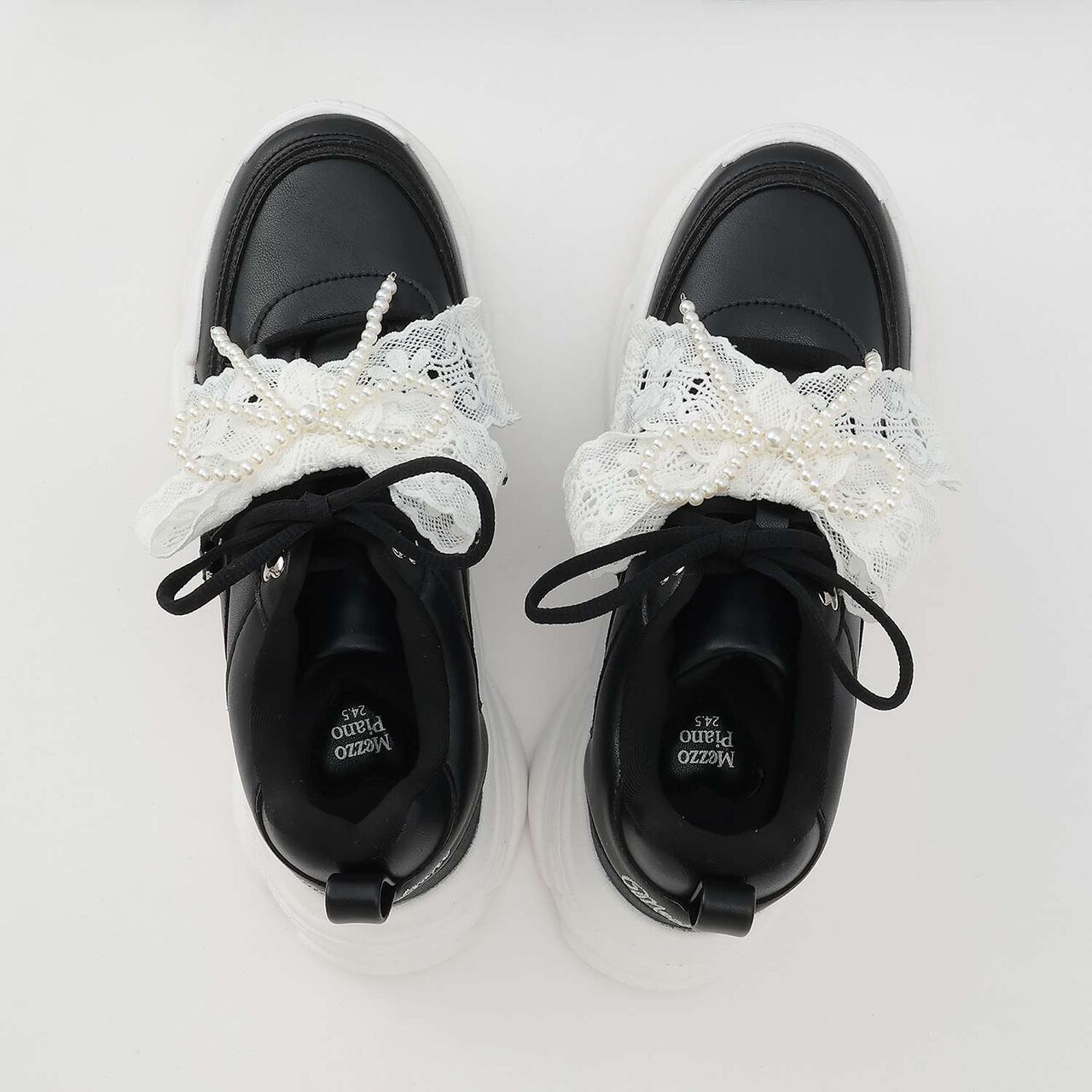 Pearl Lace Ribbon Dad Sneakers,Black, large image number 31
