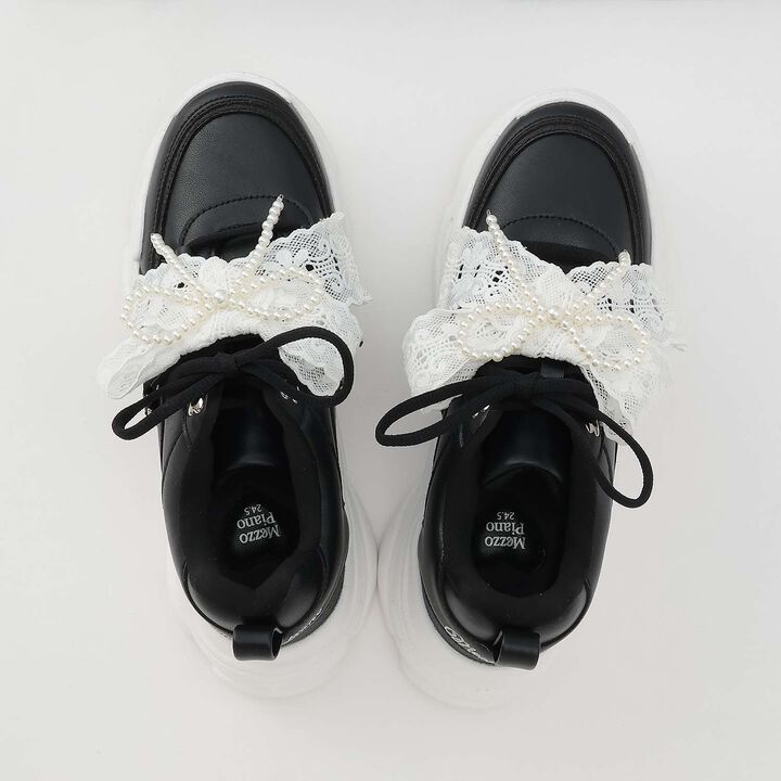 Pearl Lace Ribbon Dad Sneakers,Black, medium image number 31