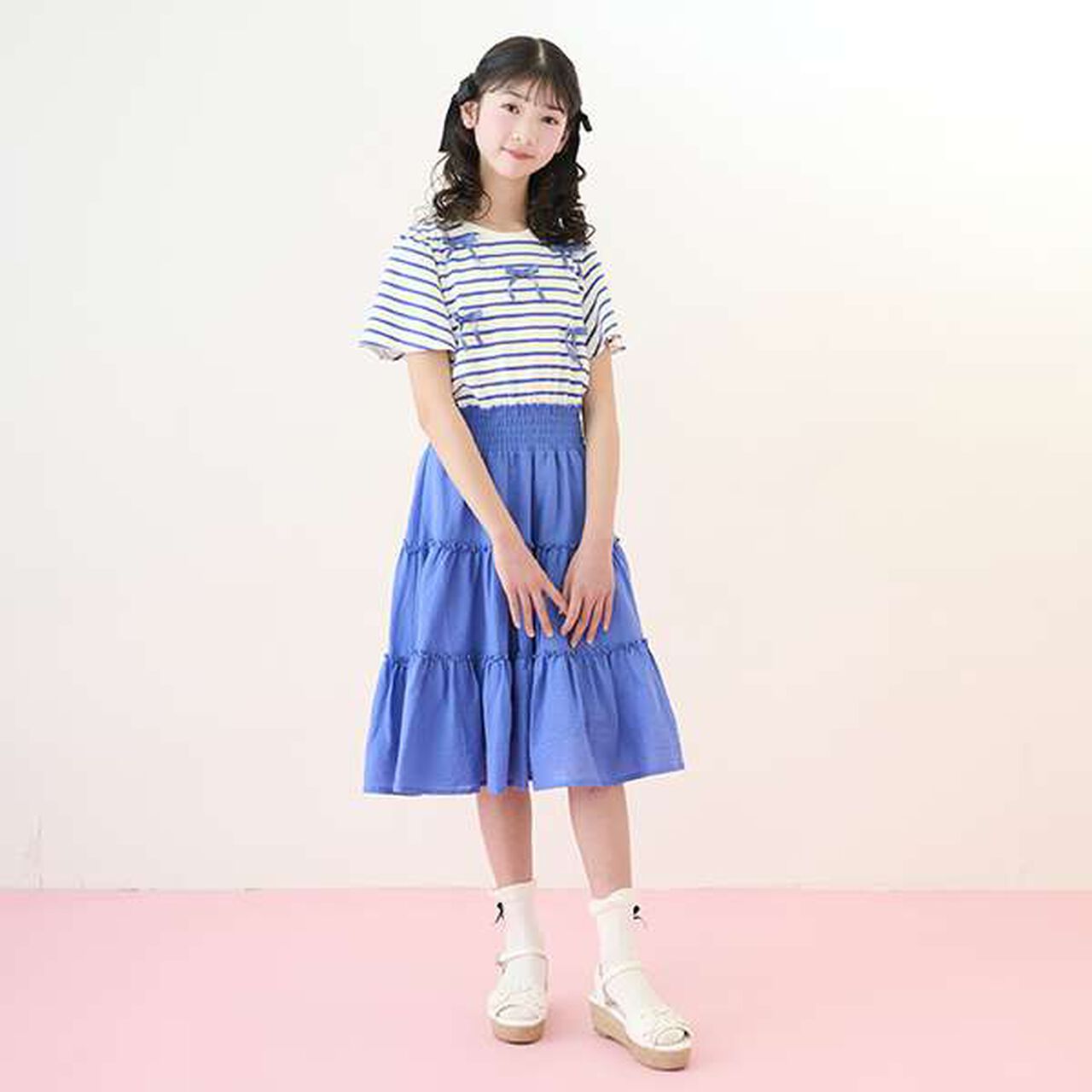 Ribbon & Tiered Docking Dress,Blue, large image number 12