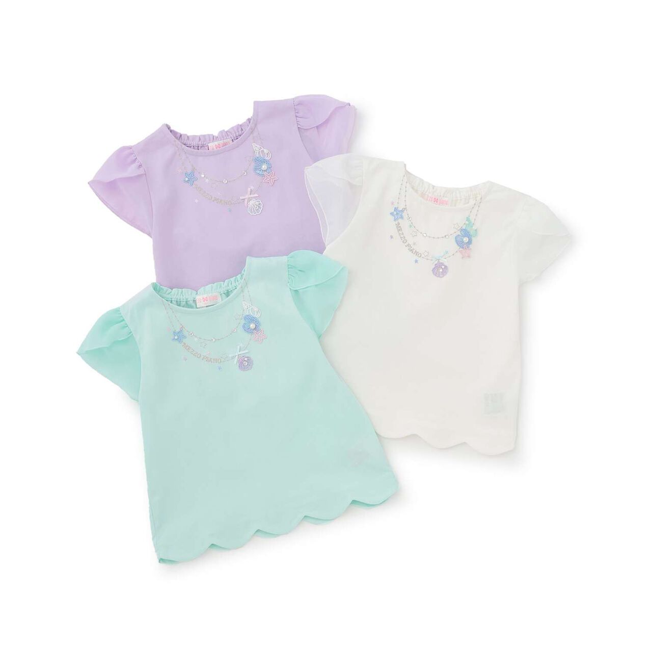 [Restocked] Shell Necklace Embroidery Scalloped Hem T-Shirt,Mint, large image number 7