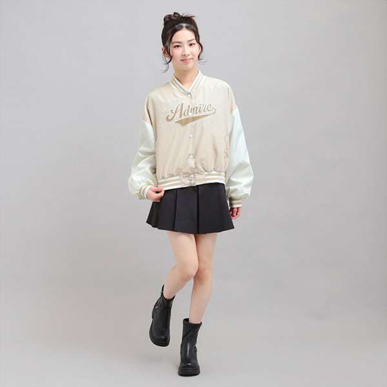 Cheer Logo Appliqu&eacute; Varsity Jacket,Gray, large image number 20