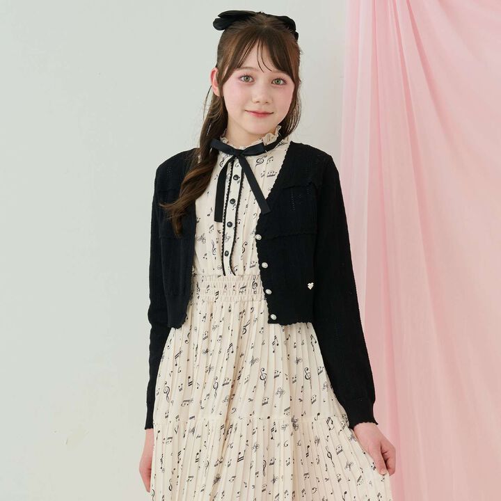 Lace Pattern Rhinestone Button Cardigan♪,Black, medium image number 0