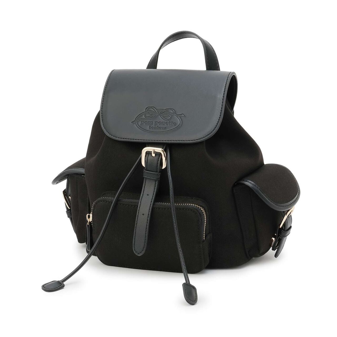 Canvas & Faux Leather Mini Backpack,Black, large image number 0