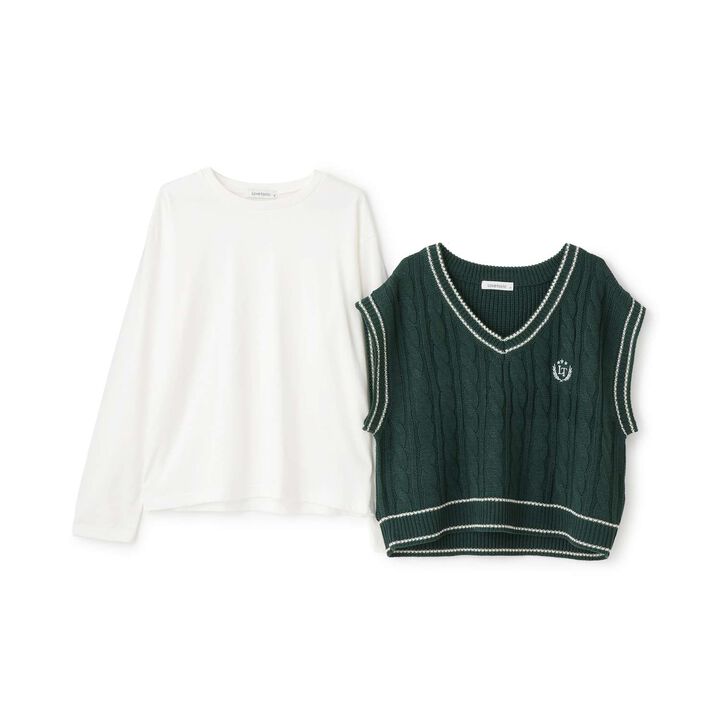 [GOOD PRICE] Cable Knit T-Shirt Set,Off white, medium image number 9