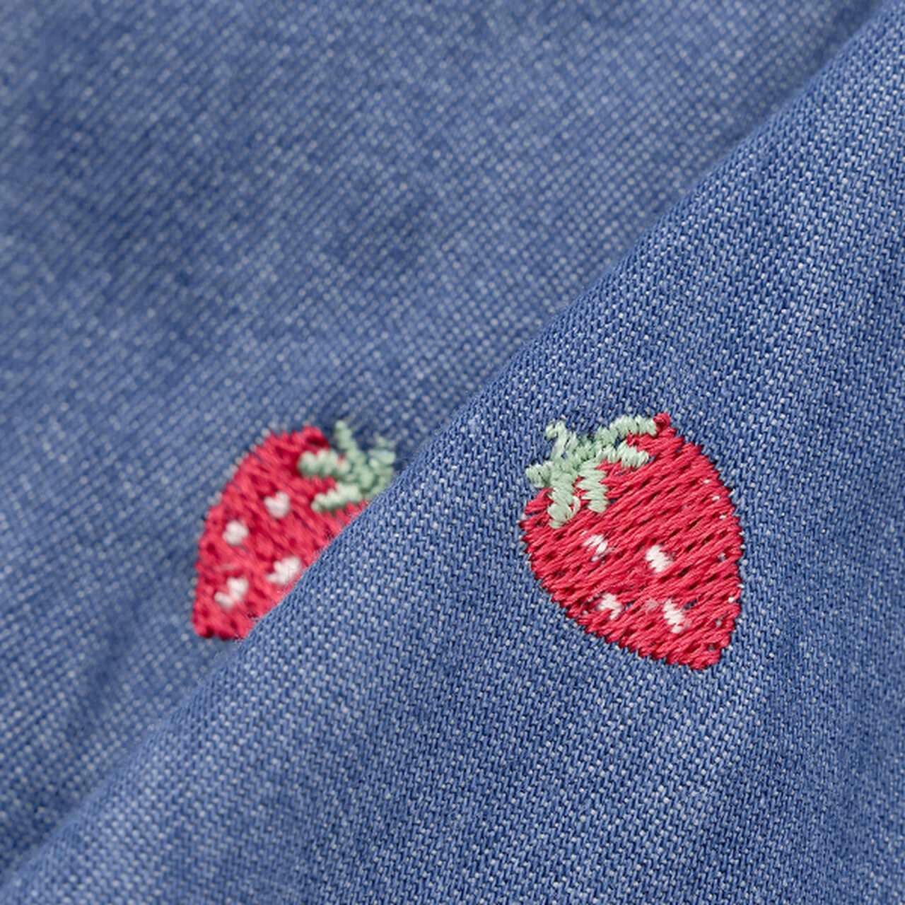 Denim Gingham Strawberry Embroidery Culotte Skirt,Navy, large image number 8