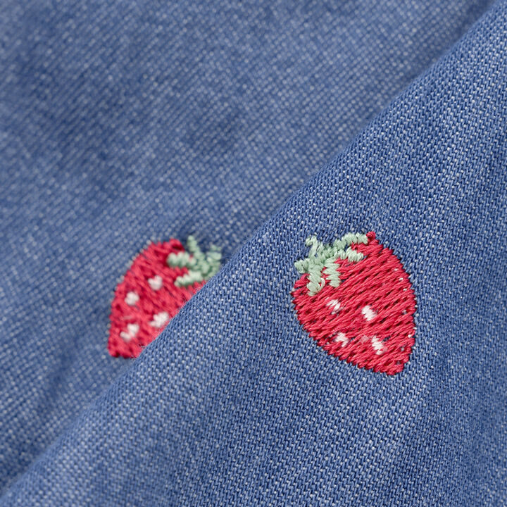 Denim Gingham Strawberry Embroidery Culotte Skirt,Navy, medium image number 8