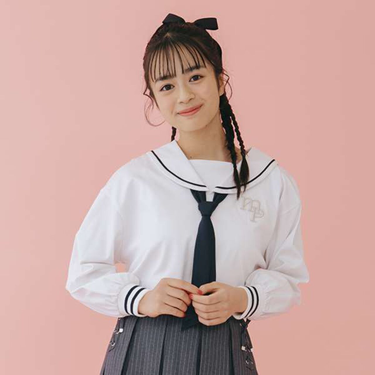 Short-Length Sailor Long-Sleeve Shirt & Tank Top Set,Sax blue, large image number 17