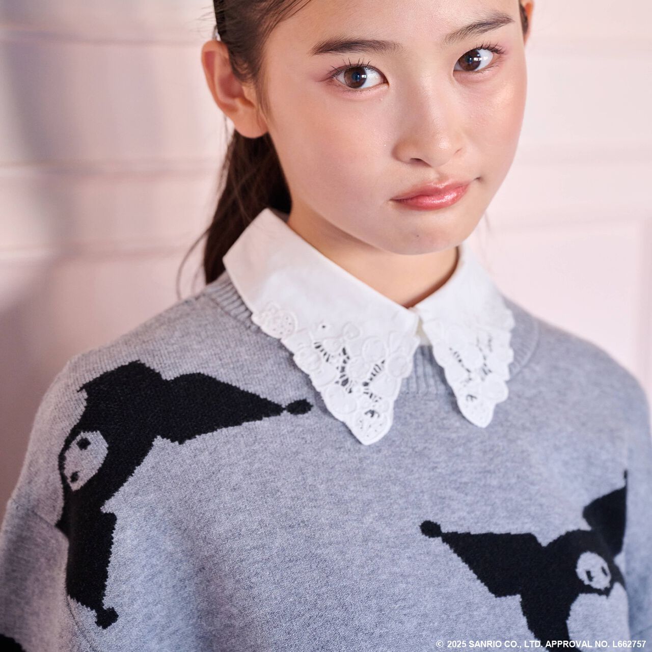 My Melody / Kuromi All-Over Pattern Jacquard Pullover & Lace Collar Set,Black, large image number 16