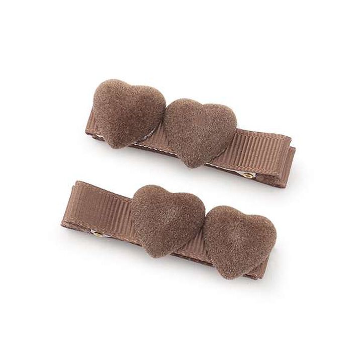 Heart Hair Clips 2P,Mocha tea, medium image number 0