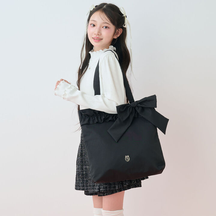 [B4 Compatible] Shoulder Ribbon Frill Tote,Black, medium image number 4
