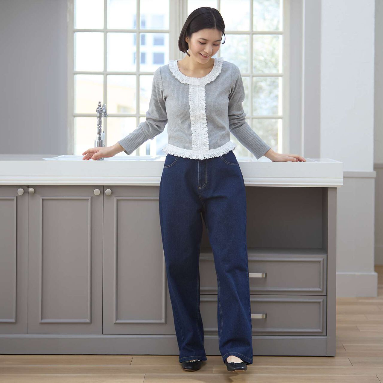 Barrel Leg Denim Pants,Navy, large image number 2