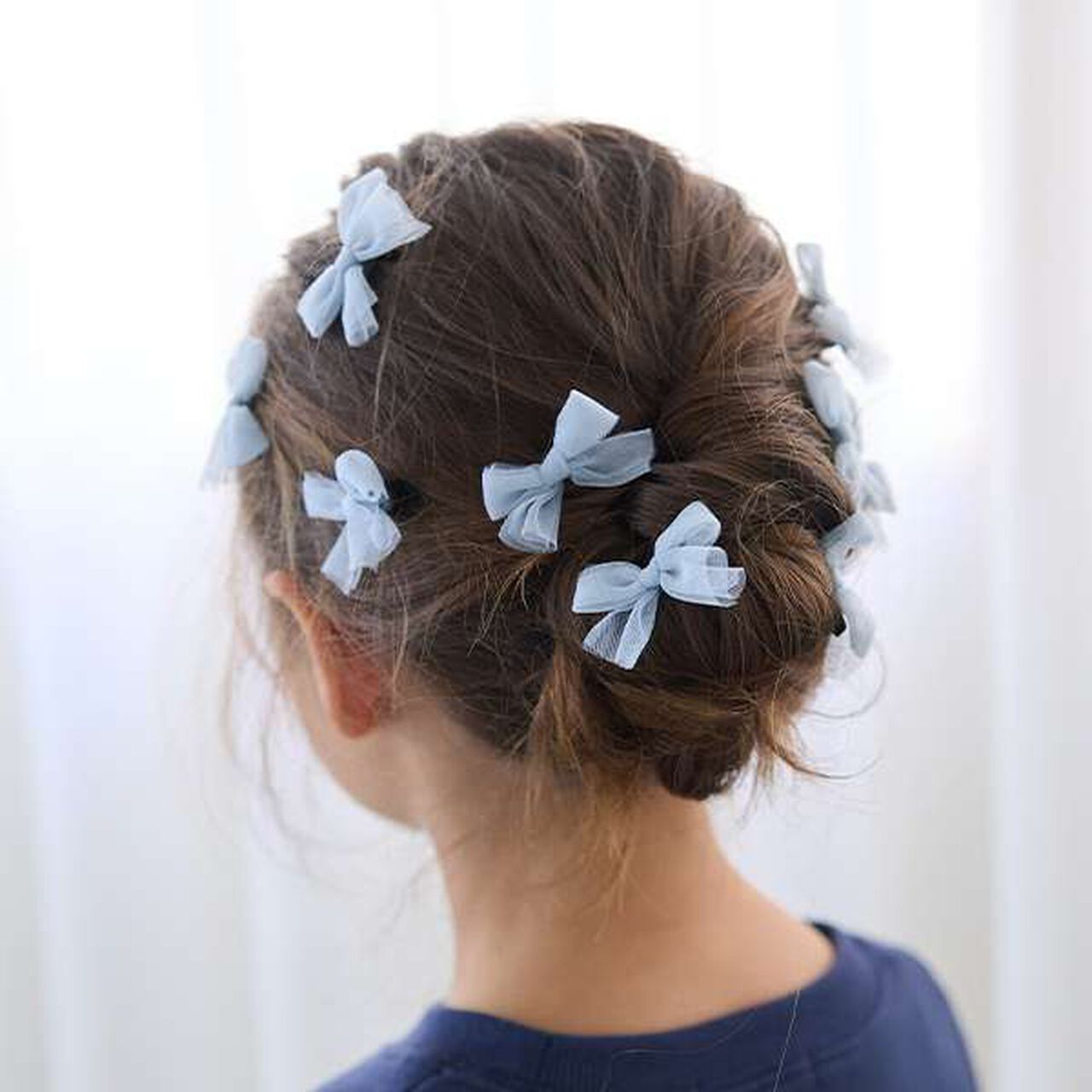 Tulle Ribbon Mini Hair Clips 10-Piece Set,Gray, large image number 14