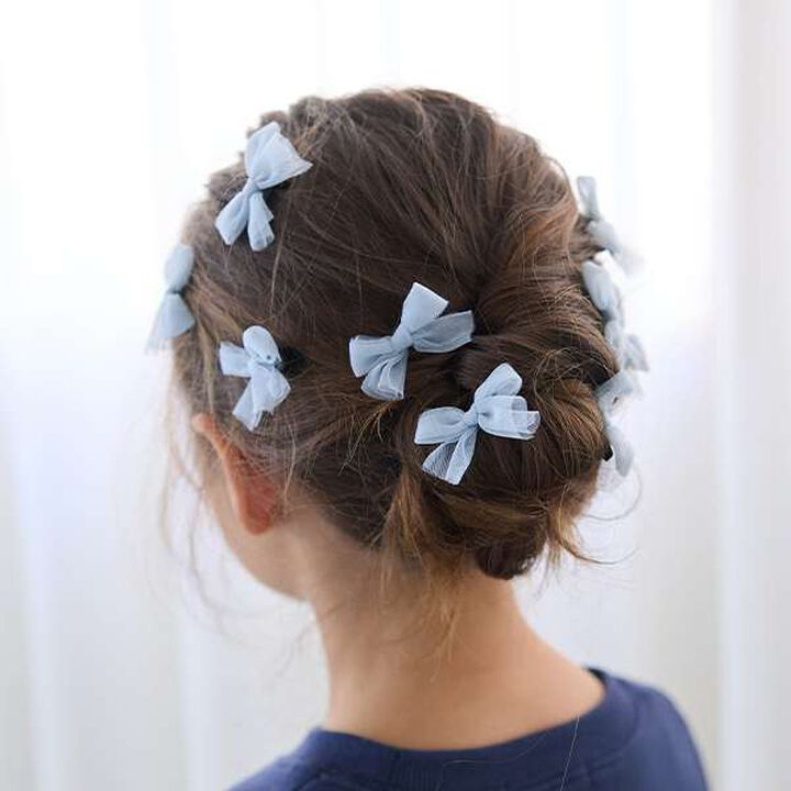 Tulle Ribbon Mini Hair Clips 10-Piece Set,Gray, medium image number 14