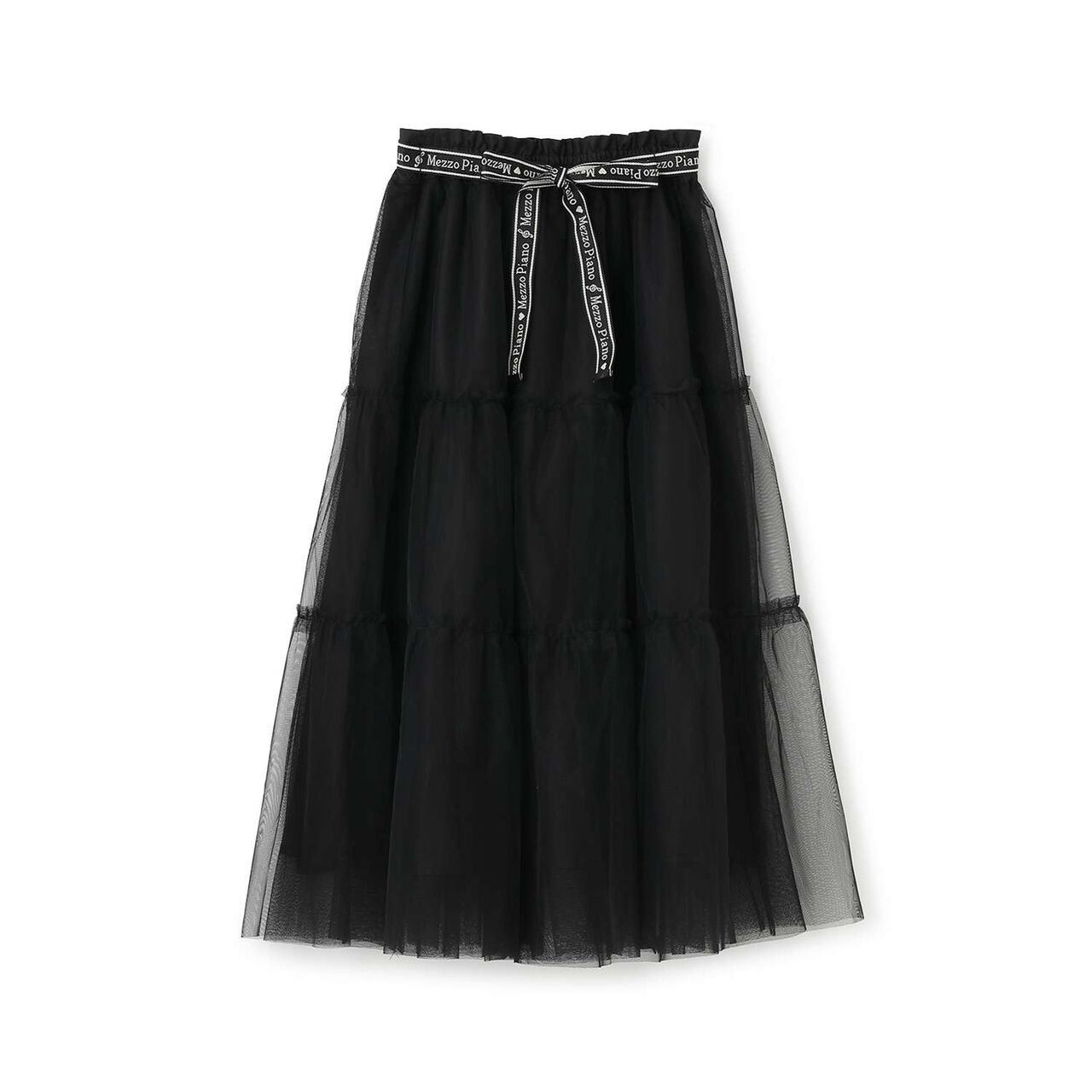 Musical Note Pattern Frill Tulle Skirt♪,Black, large image number 0