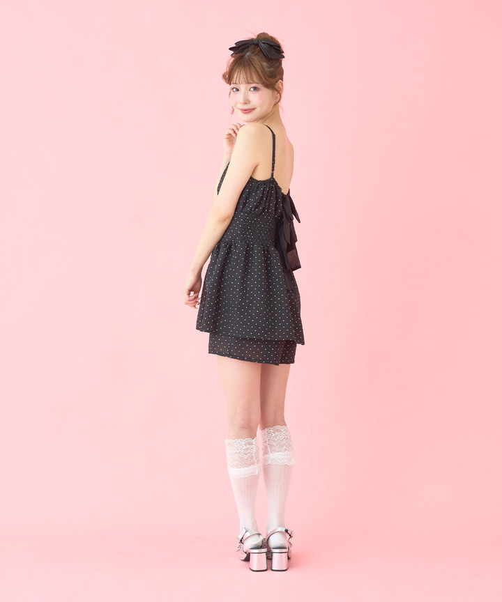 Polka Dot Peplum Mini Overalls,Black, medium image number 3