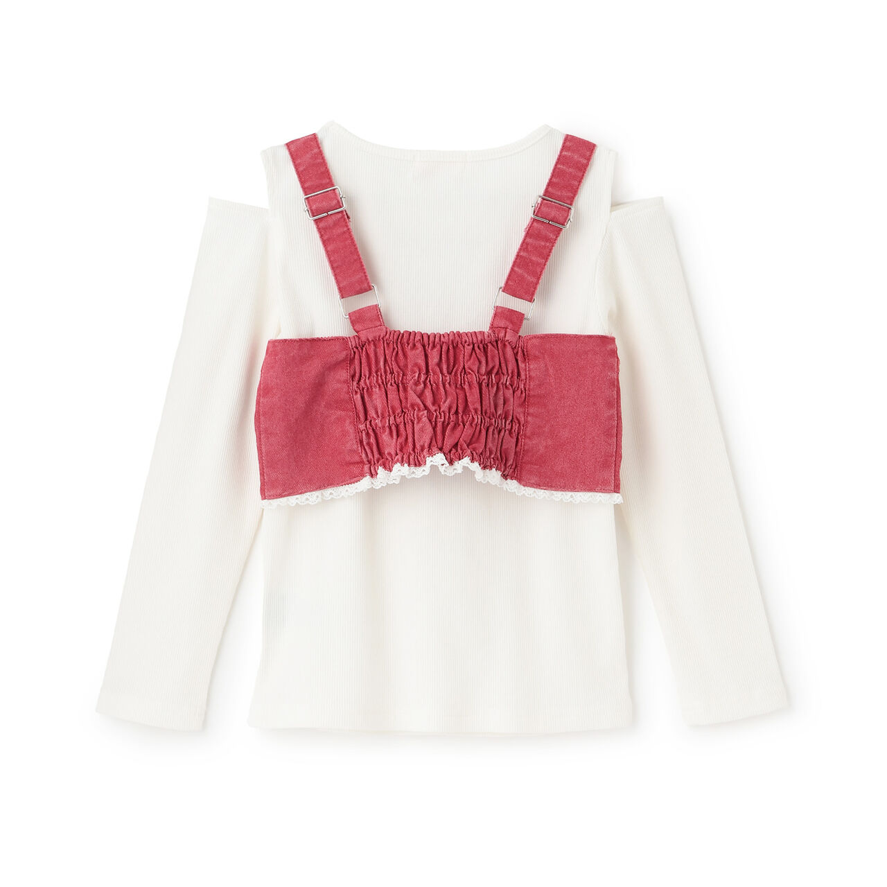 Lace-Up Ribbon Bustier & Long-Sleeve T-Shirt Set,Sax blue, large image number 1