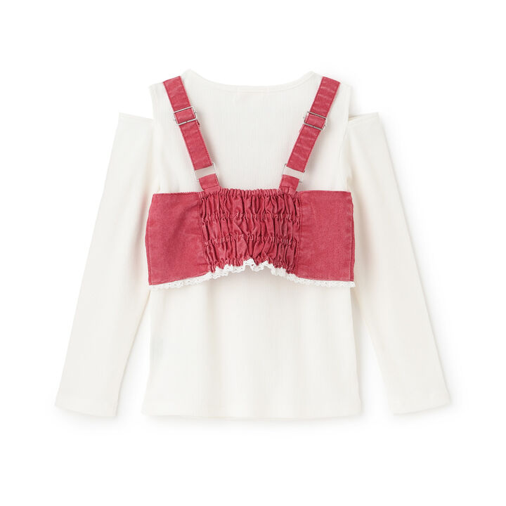 Lace-Up Ribbon Bustier & Long-Sleeve T-Shirt Set,Sax blue, medium image number 1