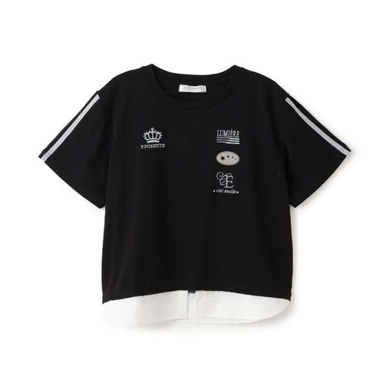 Hem Shirt Layered-Look T-Shirt,Black, large image number 2