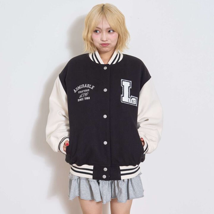 Reversible Quilted Varsity Jacket,Top gray, medium image number 2