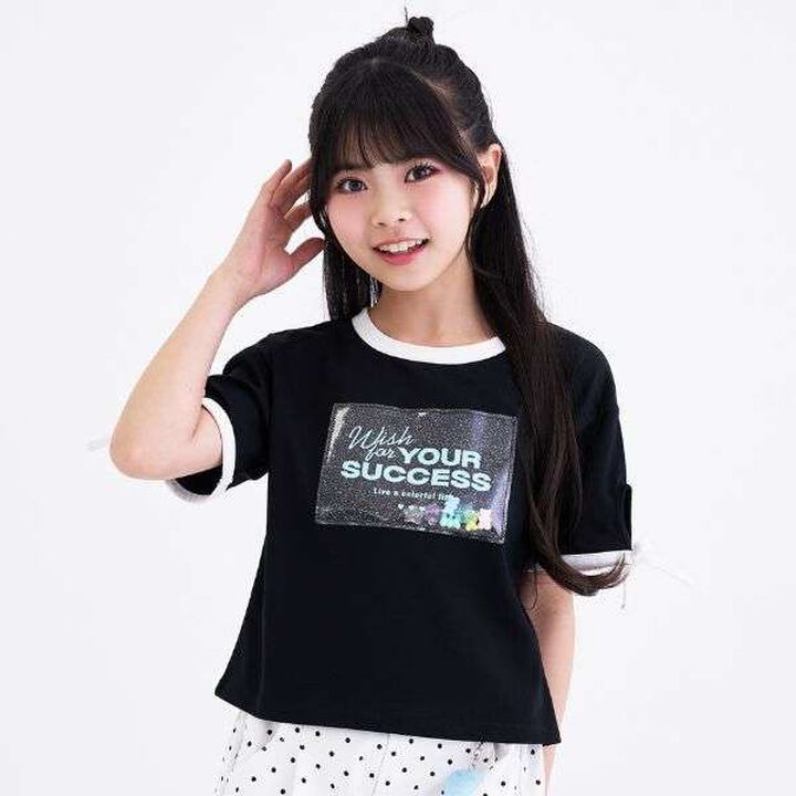 [Cool Touch] Lame Clear Patch Short-Sleeve Ribbon T-Shirt,, medium