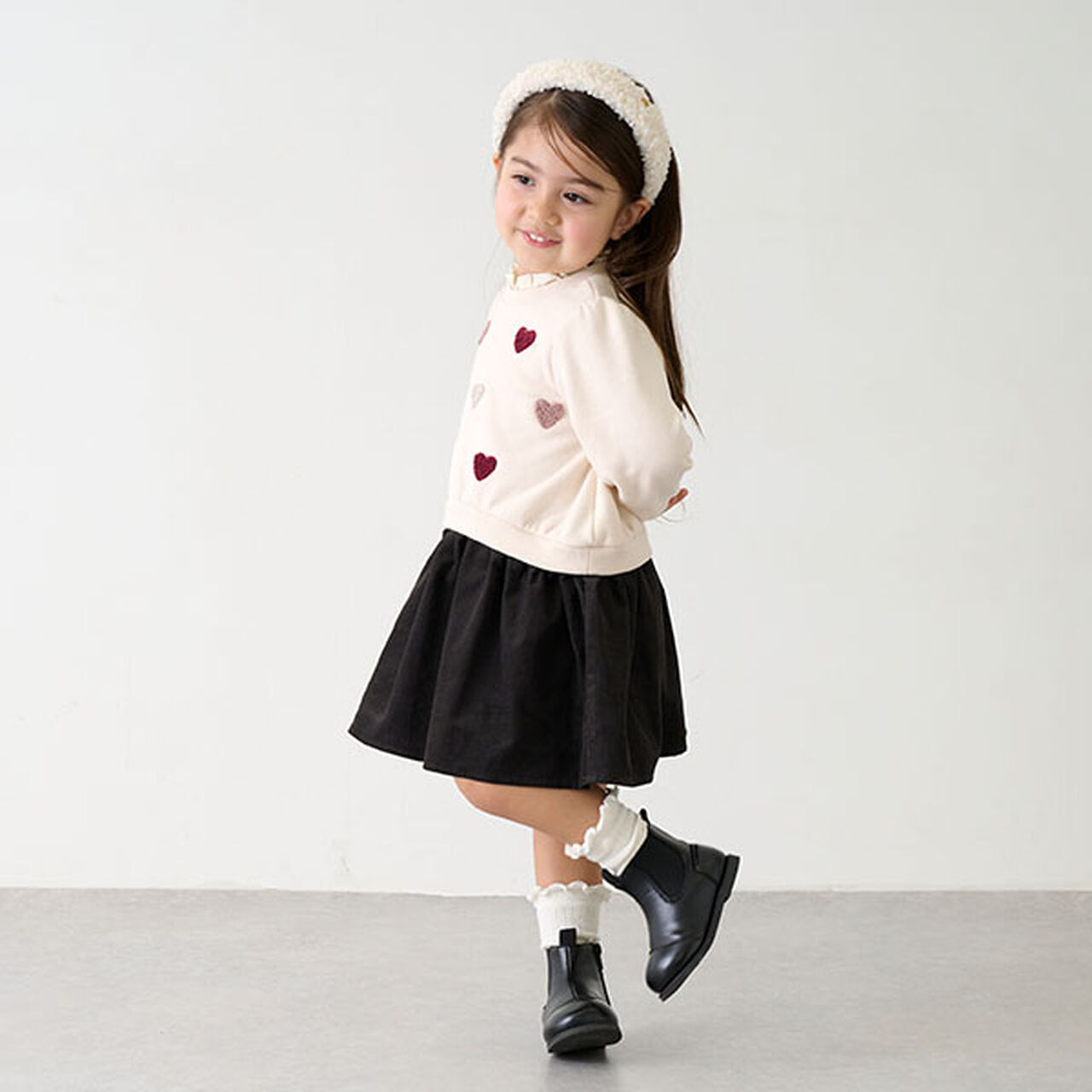 Heart Embroidery Color Block One-Piece Dress,Black, large image number 5