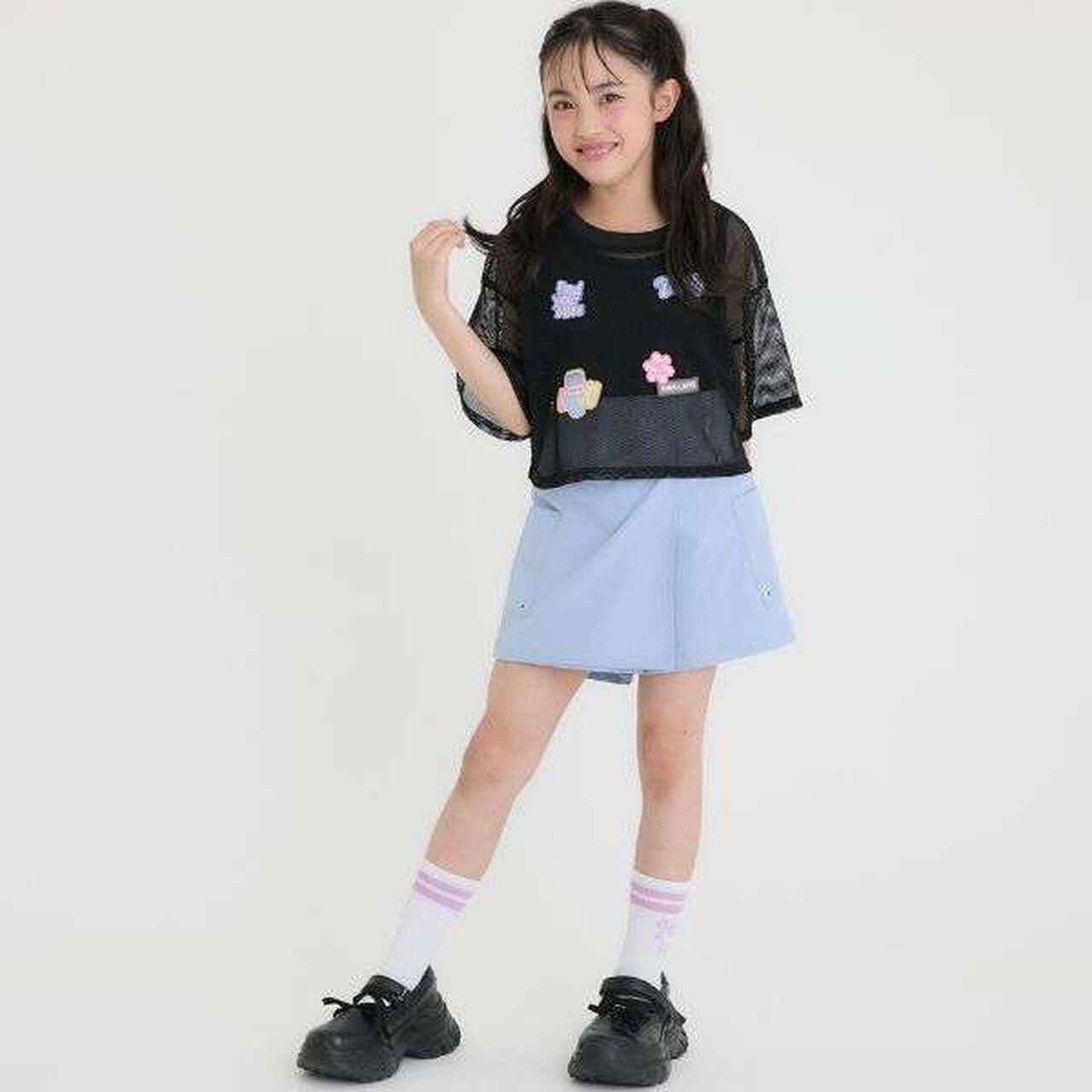 [Cool Touch Inner Only] Patch Mesh Short-Sleeve T-Shirt & Tank Set,Black, large image number 18