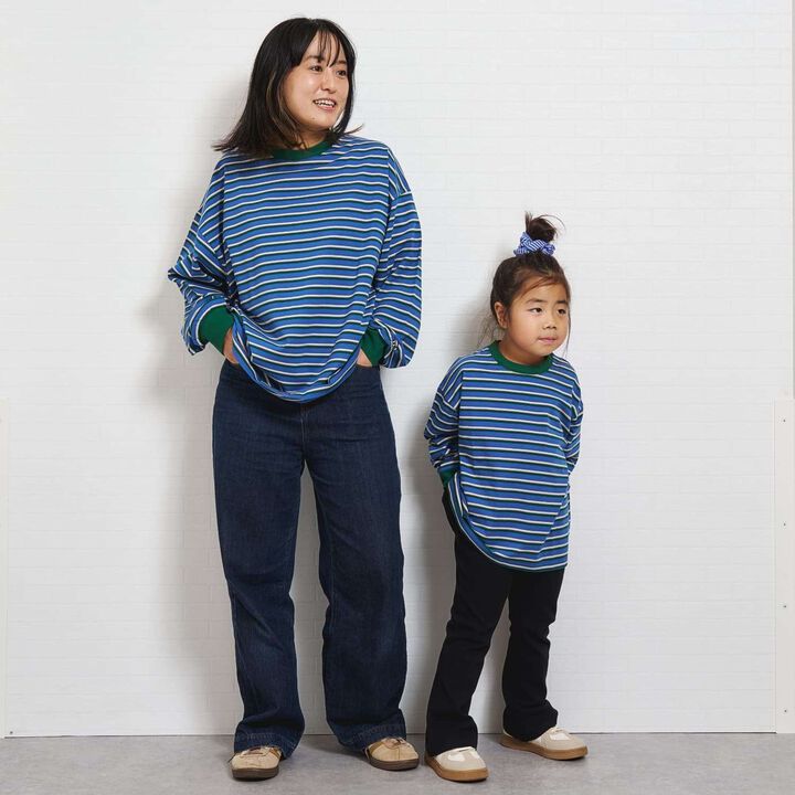 [Matching with Dad Outfit] Assorted Stripe Wide Long Sleeve T-Shirt,Black, medium image number 1