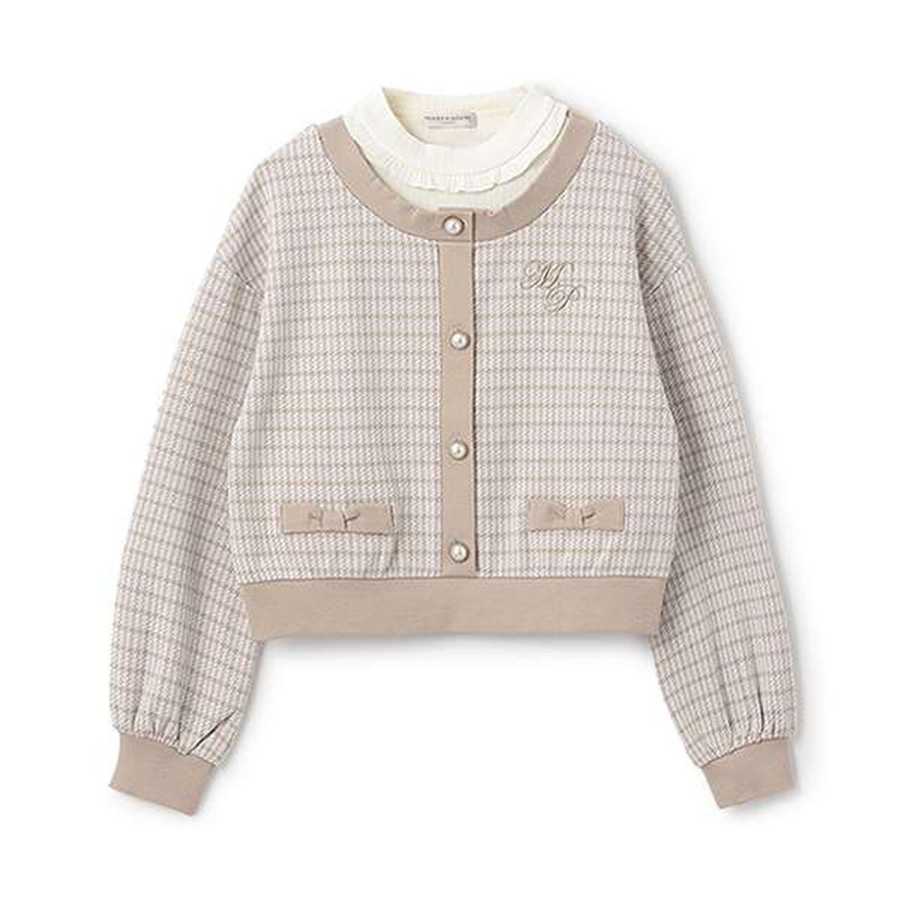 Houndstooth Layered Sweatshirt,Beige, large image number 0