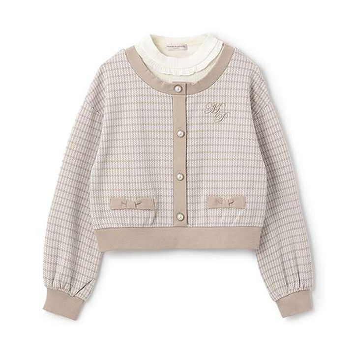 Houndstooth Layered Sweatshirt,Beige, medium image number 0