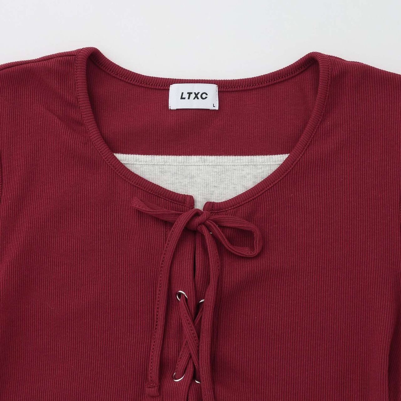 [Antibacterial Deodorizing] Lace-Up Ribbed Long-Sleeve T-Shirt,Green, large image number 15