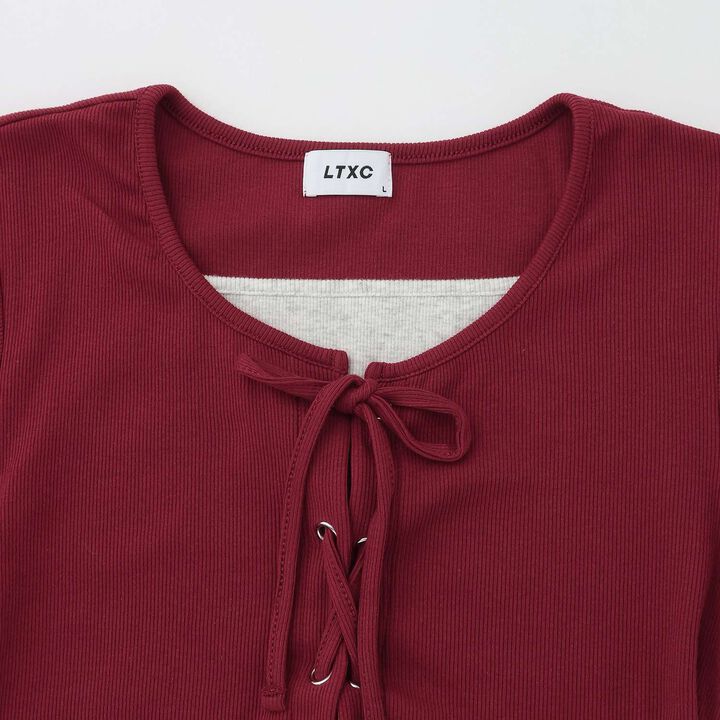 [Antibacterial Deodorizing] Lace-Up Ribbed Long-Sleeve T-Shirt,Green, medium image number 15