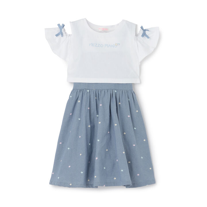 Shoulder Opening Short Sleeve T-Shirt & Star Camisole Dress Set,Sax blue, medium image number 19