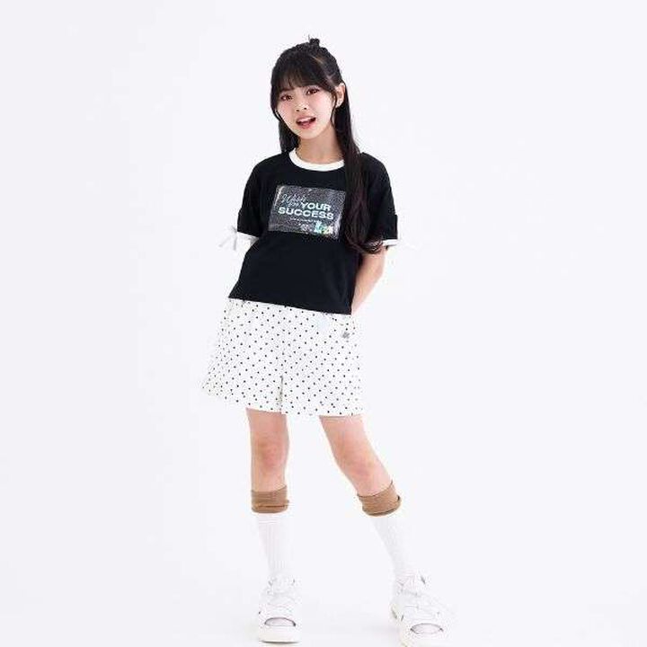 [Cool Touch] Lame Clear Patch Short-Sleeve Ribbon T-Shirt,Black, medium image number 1