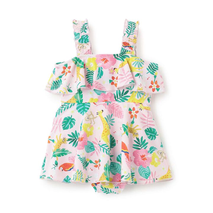[SWIM] Tropical Print One-Piece Dress Swimsuit,Red, medium image number 1