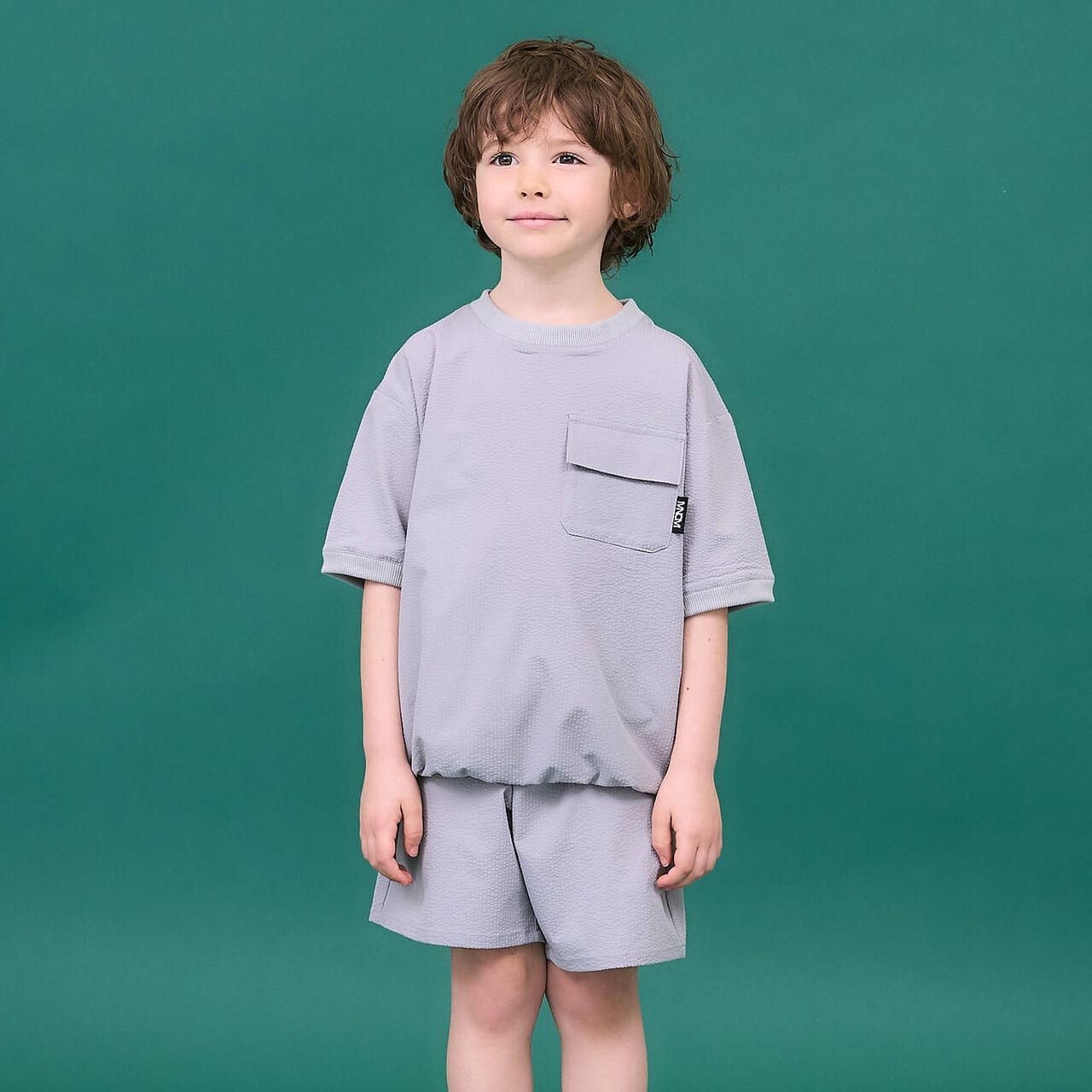 Dry Seersucker Outfit Set [MNCM] [Kids] [Boys & Girls],Gray, large image number 0