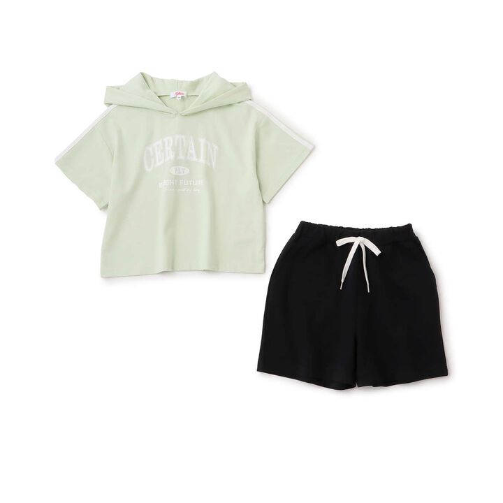 Cool Touch Short-Sleeve Hoodie + Half Pants Set,Yellow green, medium image number 2