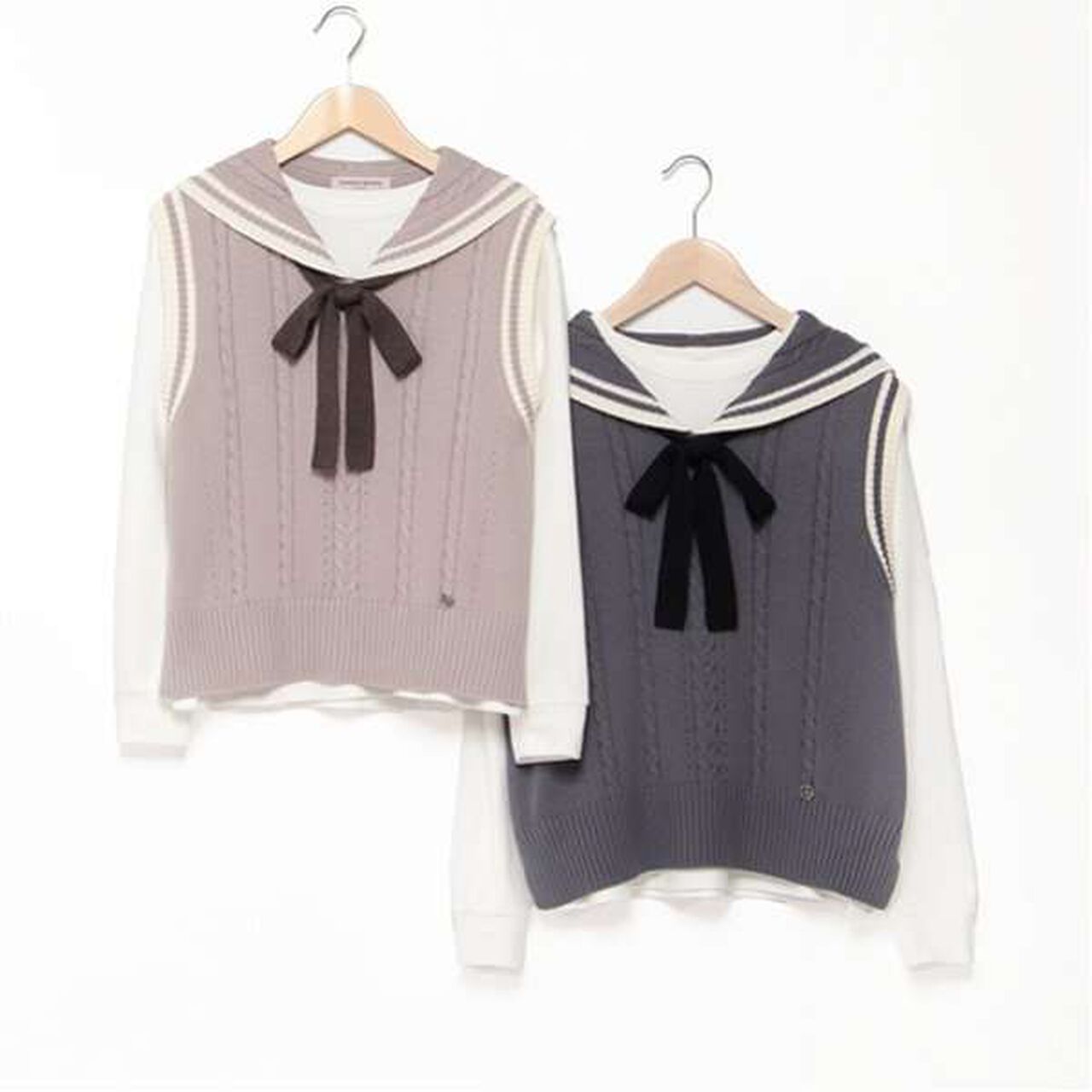 Sailor Knitwear Vest & T-Shirt Set,Gray, large image number 4