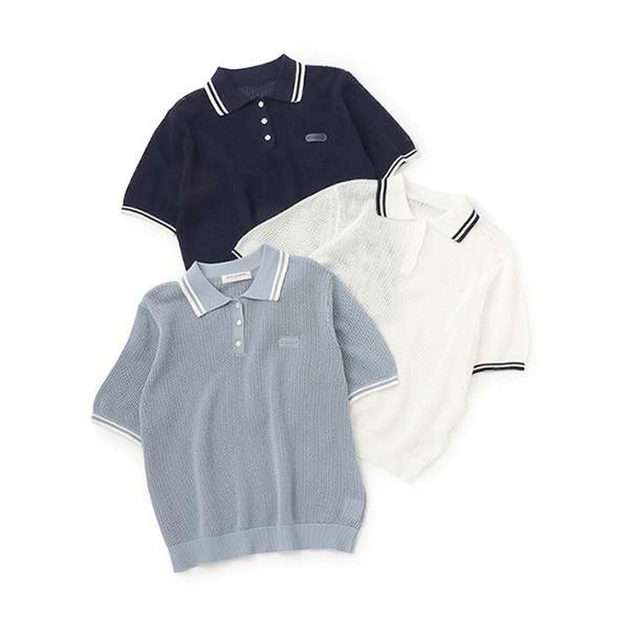 Mesh Short-Sleeve Polo Knitwear,Blue, large image number 7