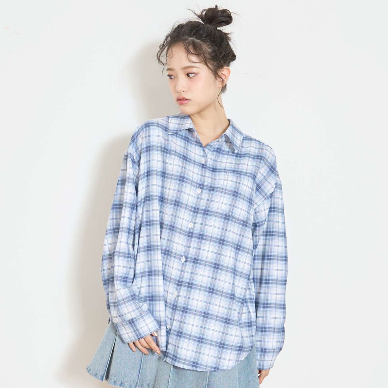 Loose Checkered Shirt,Brown, large image number 4