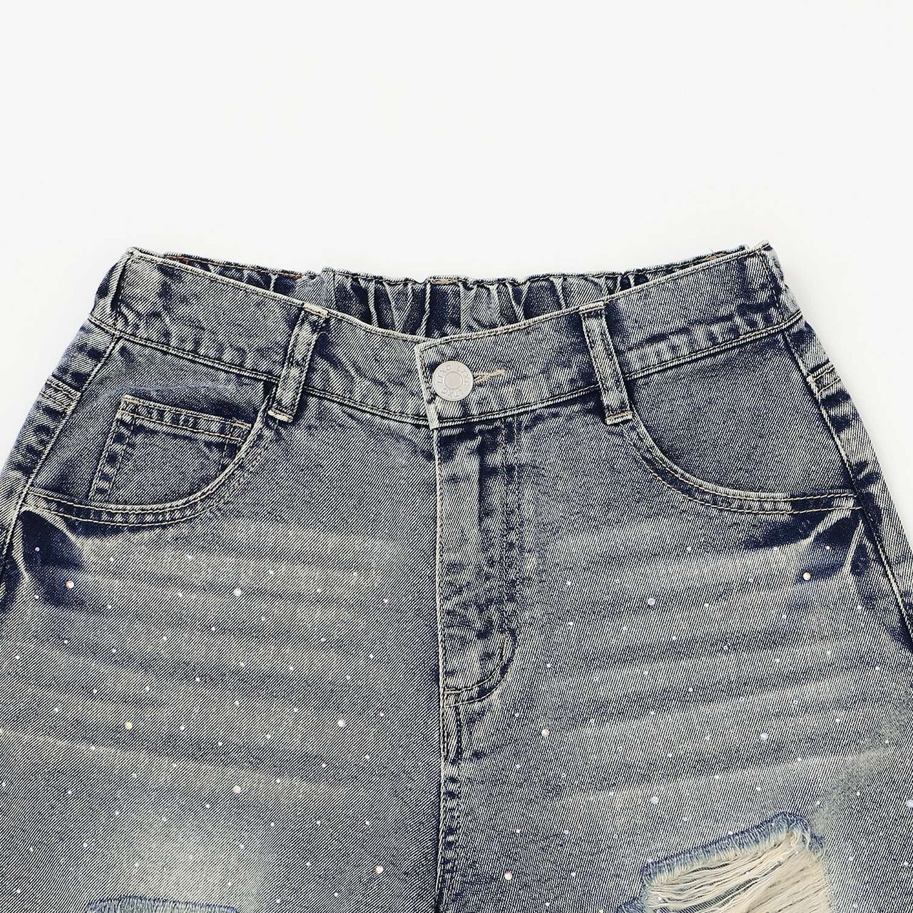 [LTXC / Cool Touch] Sparkling Distressed Denim Shorts,Blue, large image number 9