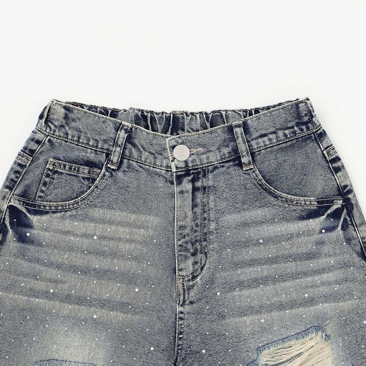 [LTXC / Cool Touch] Sparkling Distressed Denim Shorts,Blue, medium image number 9