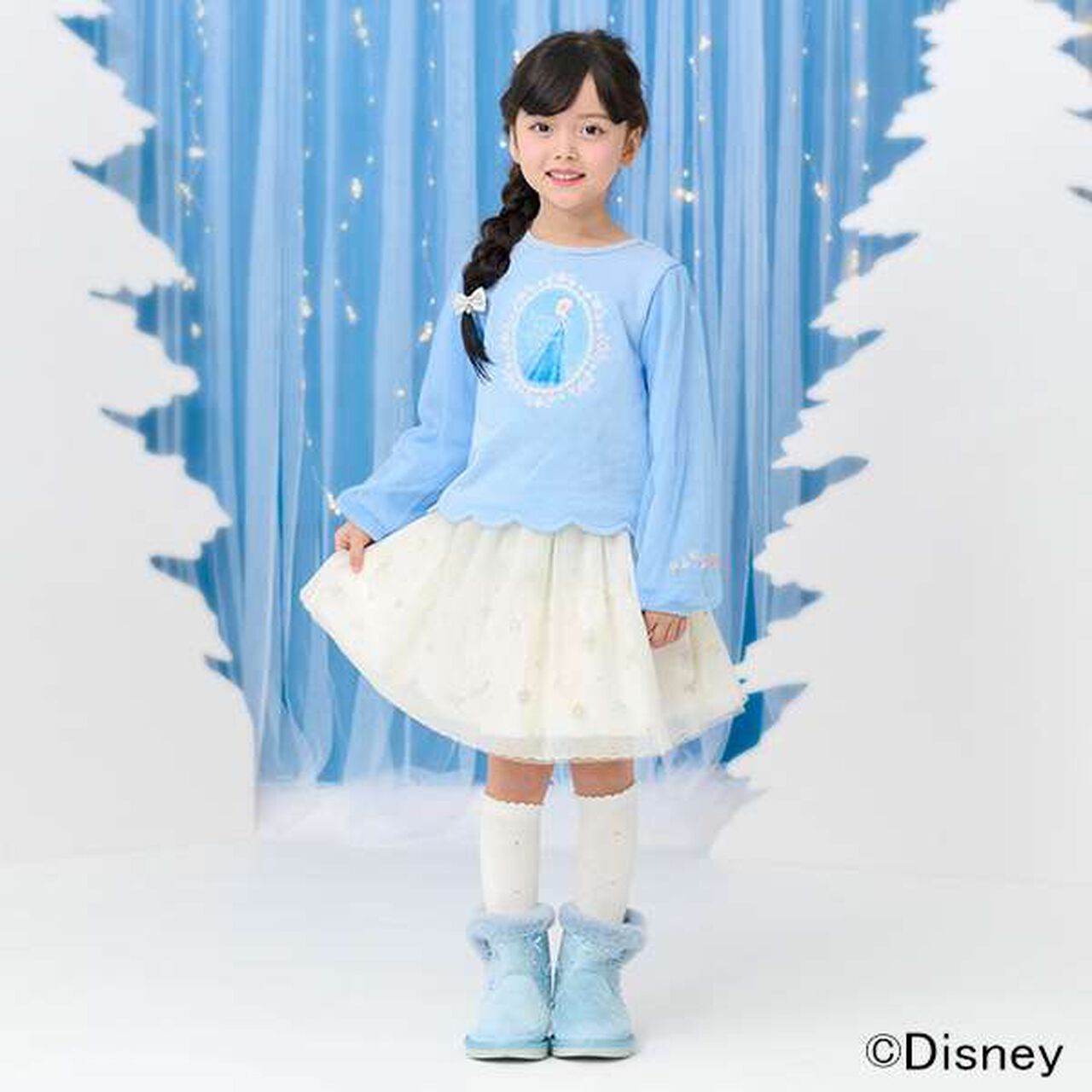 [Frozen] Tulle Sleeve Scallop Trim Sweatshirt,Light blue, large image number 7