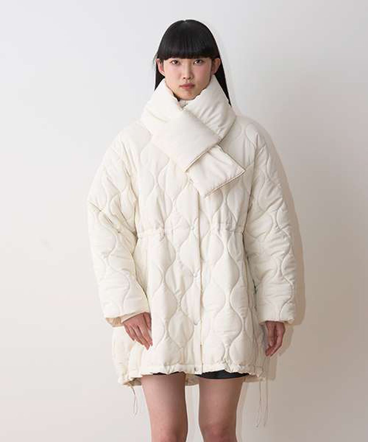 Quilted Bomber Jacket with Scarf,Ivory, large image number 0