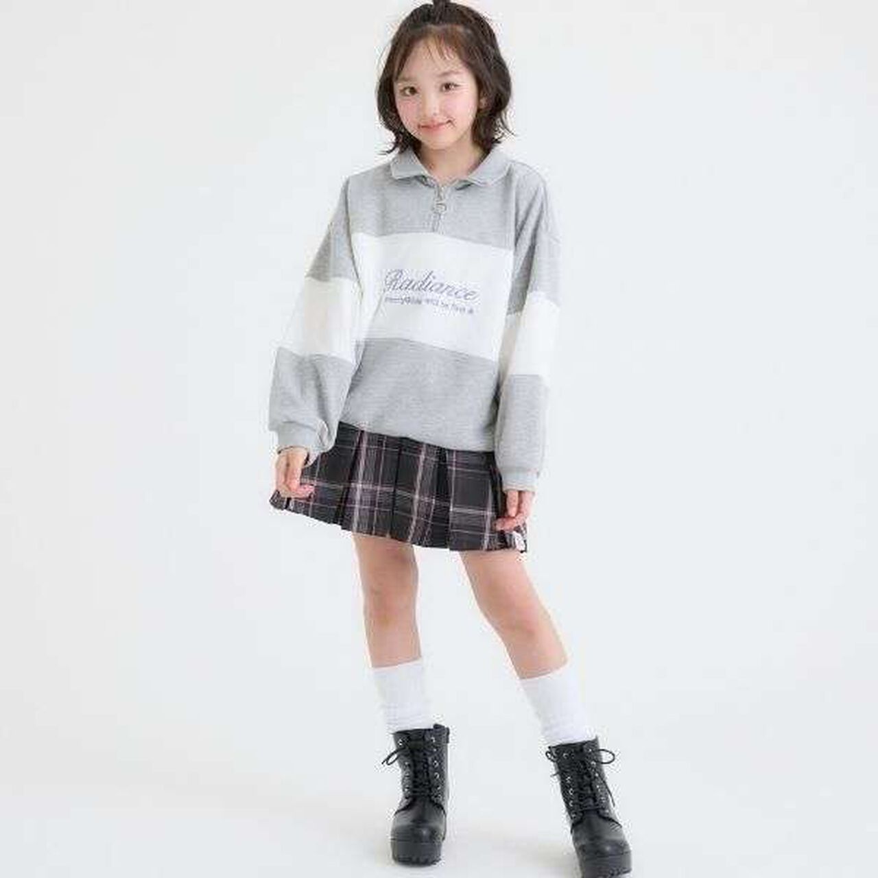 [Easy Care] Checkered Front Pleated Skirt,Black, large image number 2
