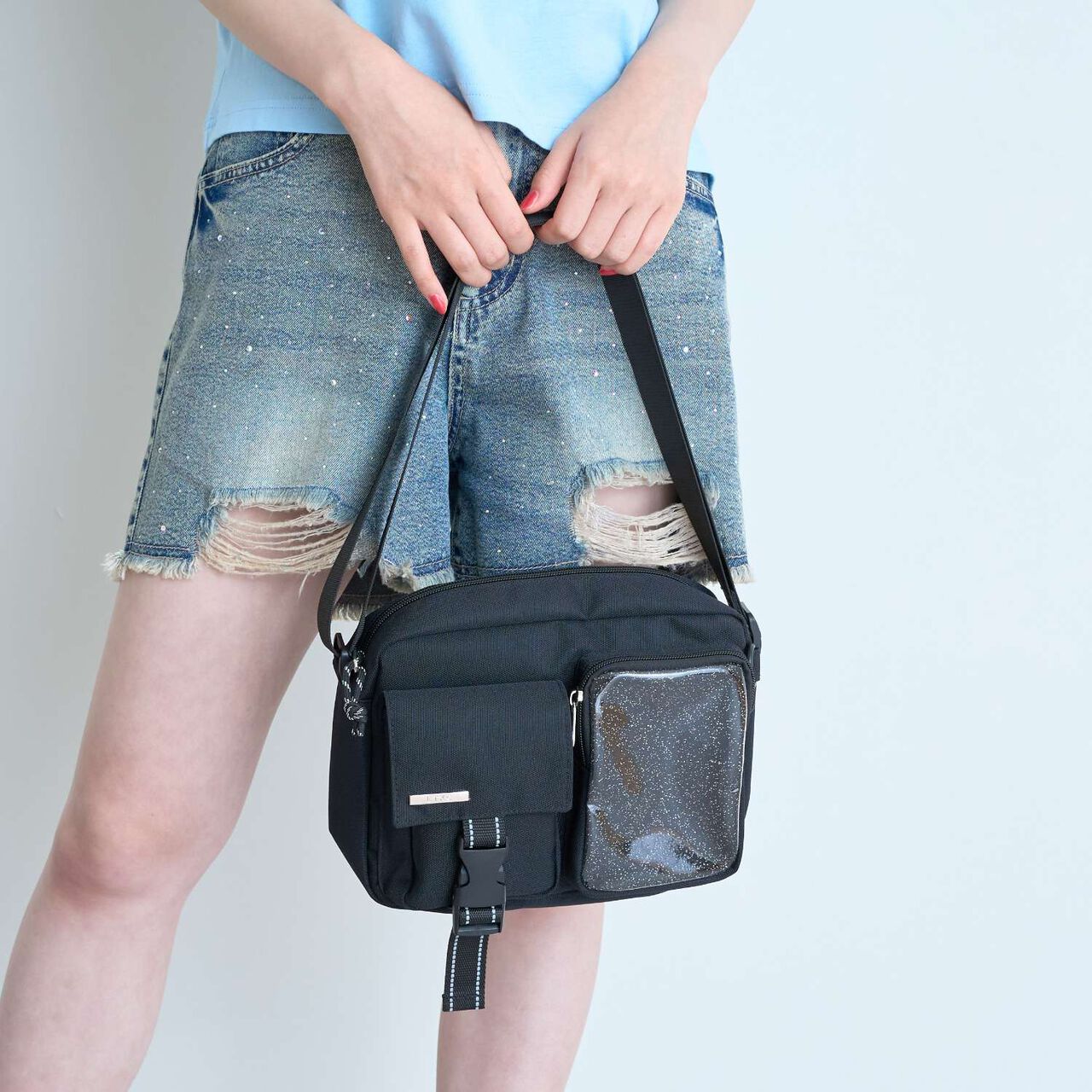 [LTXC] Clear Lame Pocket Shoulder Bag,Black, large image number 3