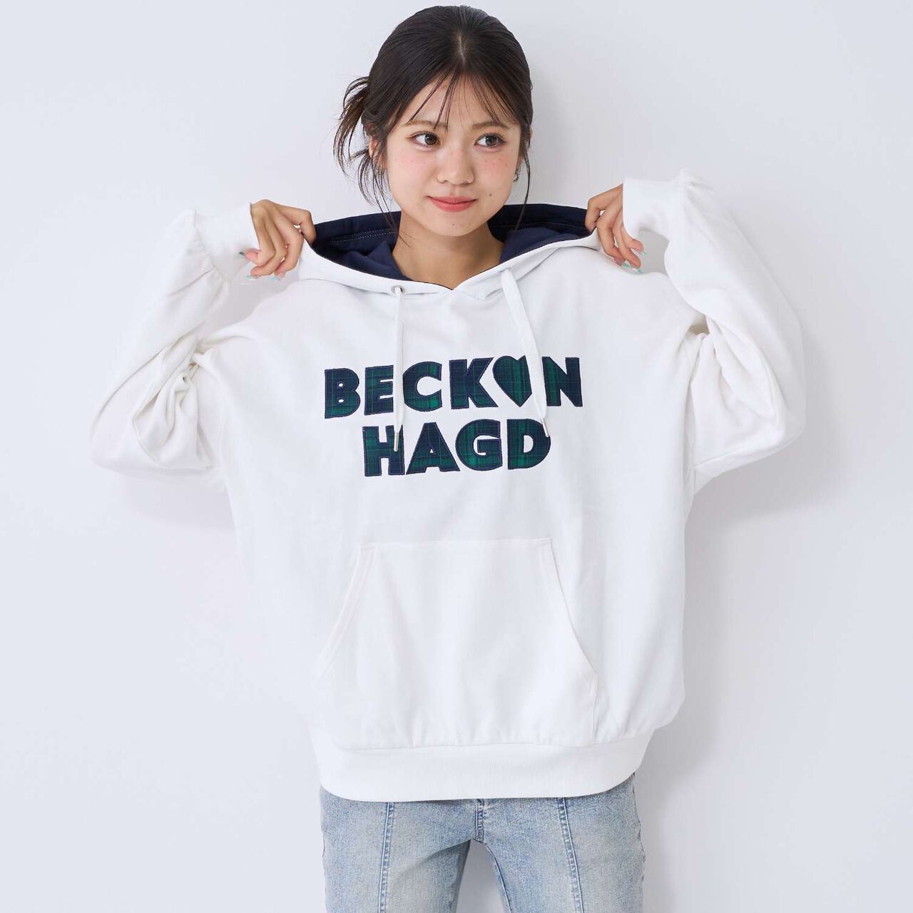 [100% Cotton] Patterned Logo Appliqu&eacute; Hoodie,Off white, large image number 1