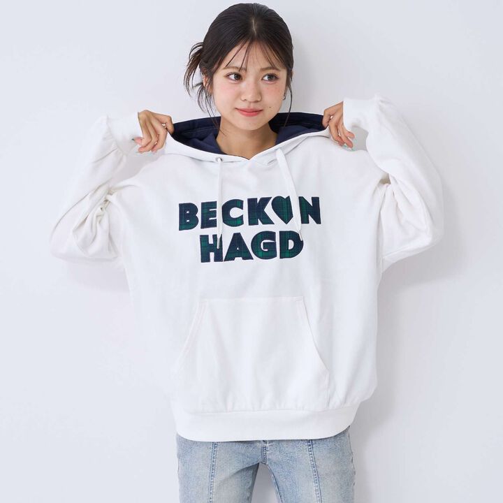 [100% Cotton] Patterned Logo Appliqu&eacute; Hoodie,Off white, medium image number 1