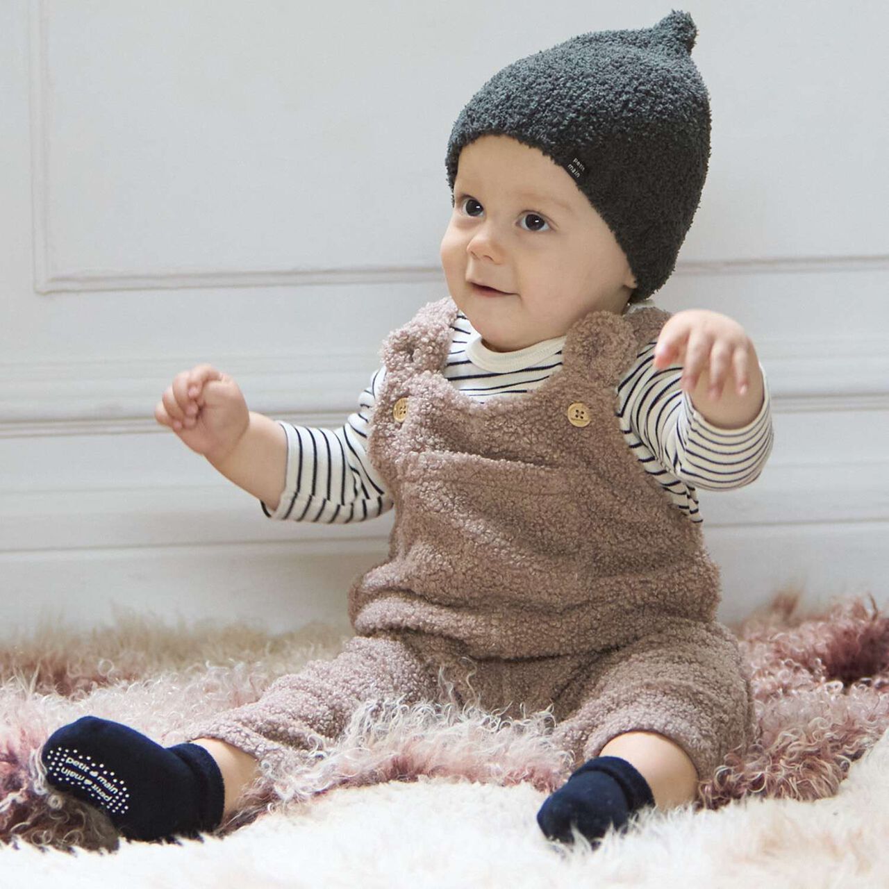 Fluffy Bear Overall Set,Ivory, large image number 1