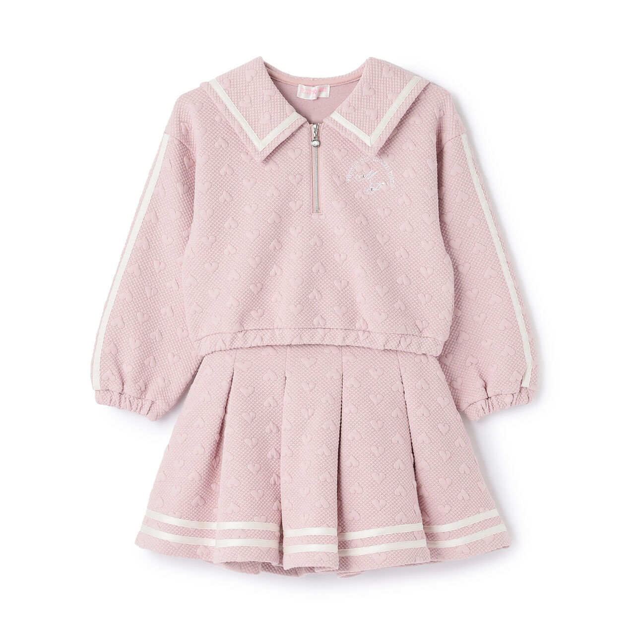 Cut Jacquard Half-Zip Sailor Outfit Set,Pink, large image number 0
